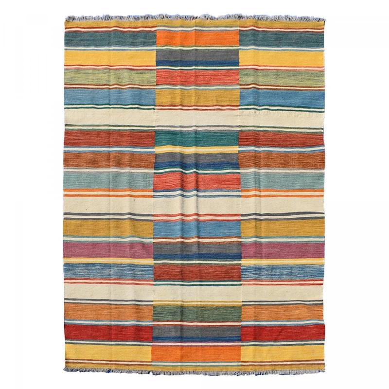 Tapis Kilim Rectangulaire Multicolore 206x292 en Laine : Élégance et Confort