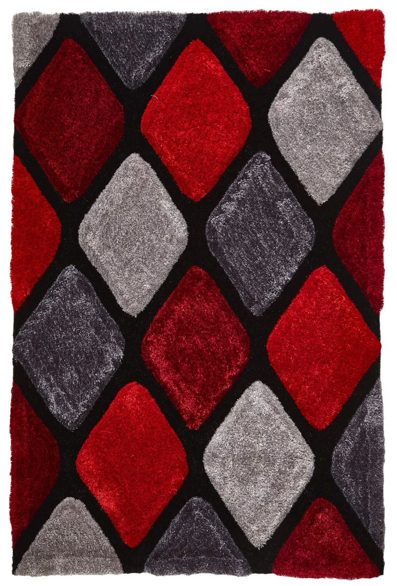 Tapis Shaggy Rouge motifs en losange NOBLE HOUSE 9247