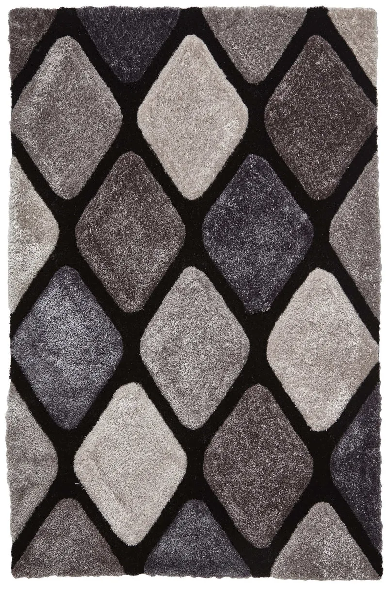 Tapis Shaggy noir et gris style graphique NOBLE HOUSE 9247
