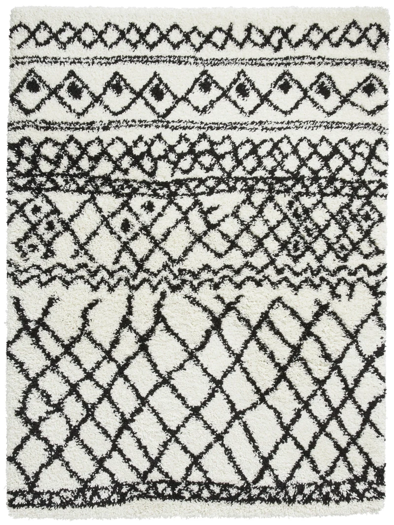 Tapis Shaggy Noir et Blanc motif Berbère SCANDI BERBER