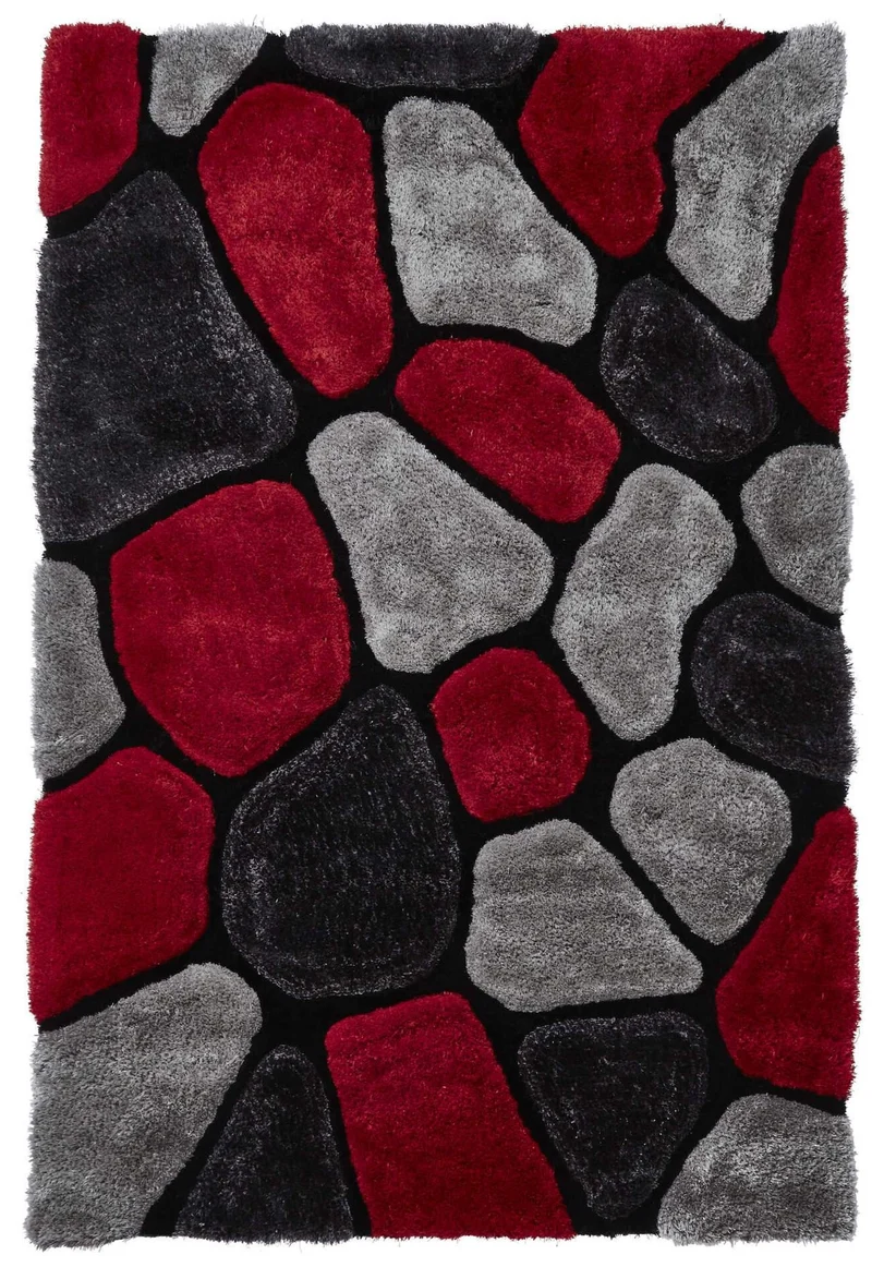 Tapis Shaggy tufté main rouge gris graphique NOBLE HOUSE NH5858
