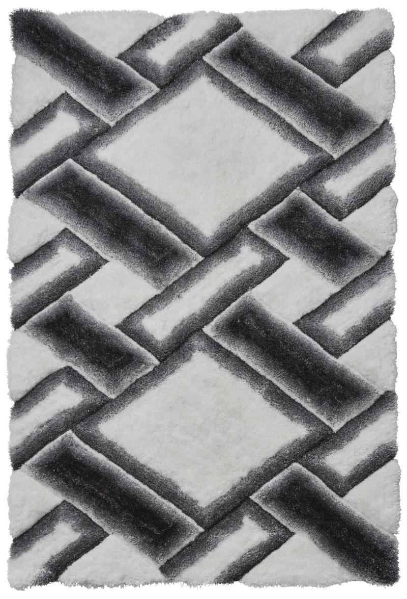 Tapis ultra doux gris ivoire shaggy graphique NOBLE HOUSE NH9716