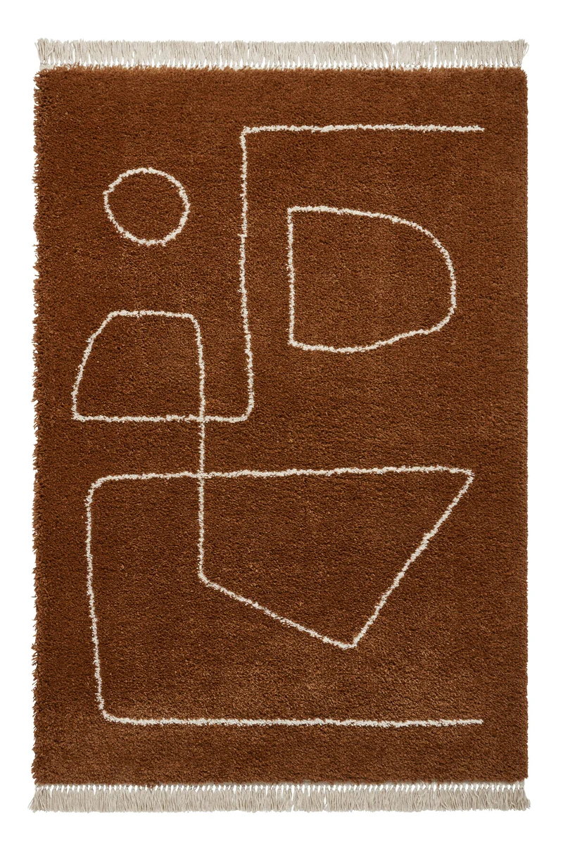 Tapis Marron type Shaggy Graphique BOHO A474