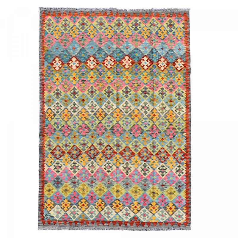 Tapis Kilim Multicolore en Laine 202x296 cm – Royaume du Tapis