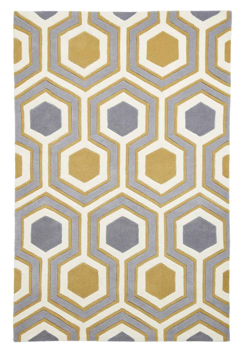 Tapis Jaune forme géométrique tufté main HONG KONG 3661