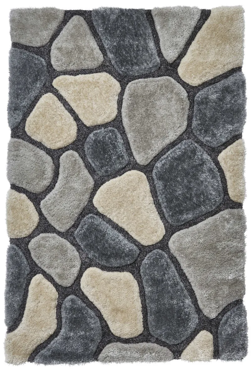 Tapis Gris bleuté shaggy style graphique NOBLE HOUSE NH5858