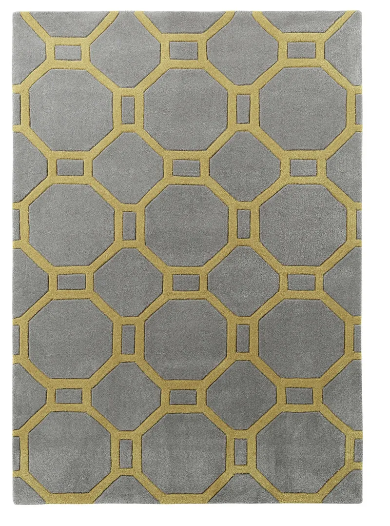 Tapis gris et or style graphique tufté main HONG KONG 4338