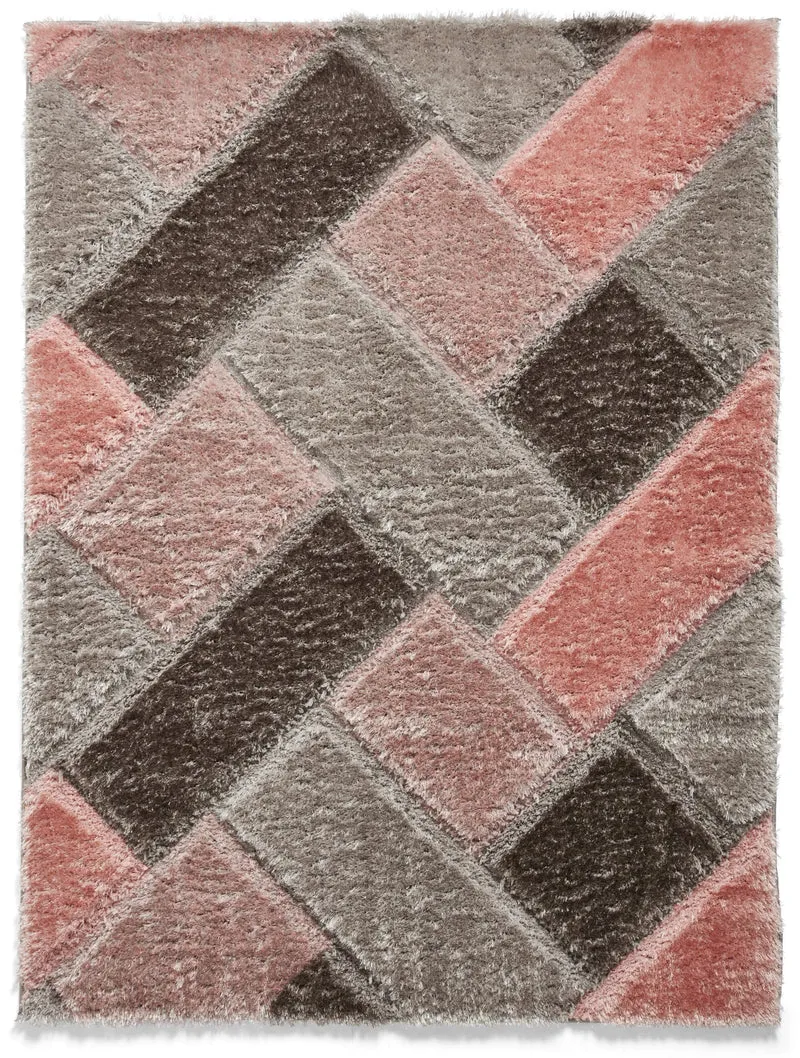 Tapis Shaggy gris et rose pour salon graphique OLYMPIA