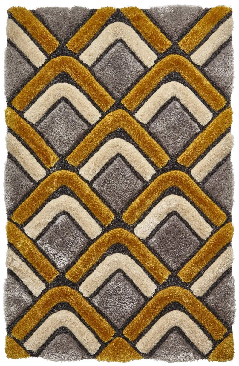 Tapis Shaggy jaune et gris fait main graphique NOBLE HOUSE NH8199