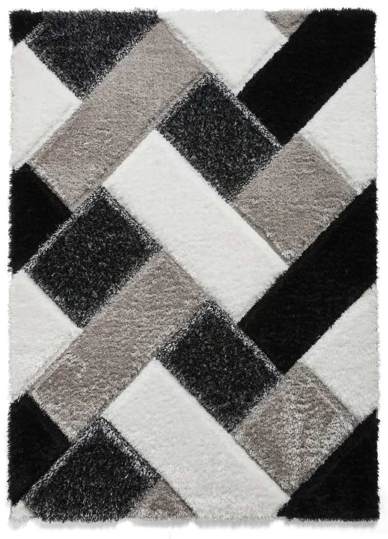 Tapis Shaggy de salon noir et blanc graphique OLYMPIA