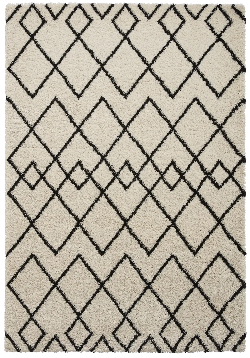 Tapis Shaggy Blanc style Ethnique ROYAL NOMADIC