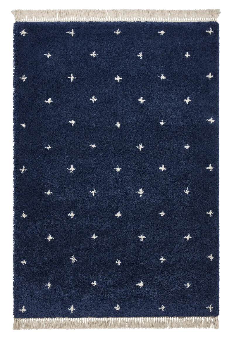 Tapis Shaggy Bleu foncé Ethnique BOHO A475