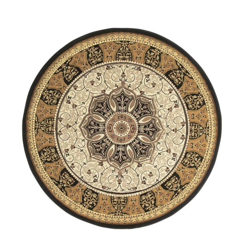Tapis Rond Noir Oriental lavable en machine HERITAGE