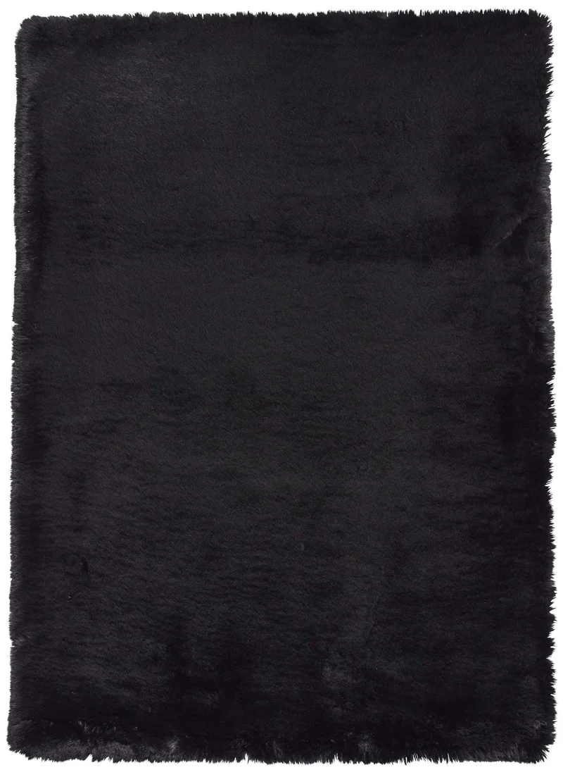 Tapis Noir uni à poils long en polyester SUPER TEDDY