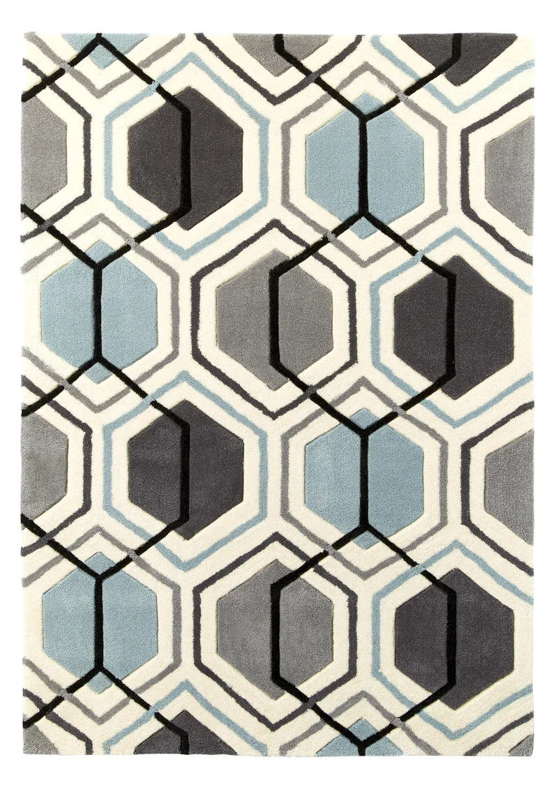 Tapis Graphique motif gris et bleu tufté main HONG KONG 7526