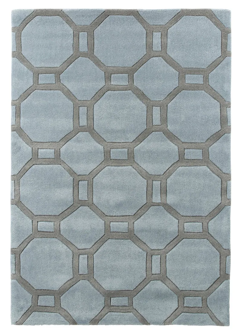 Tapis Graphique bleu et gris acrylique HONG KONG 4338