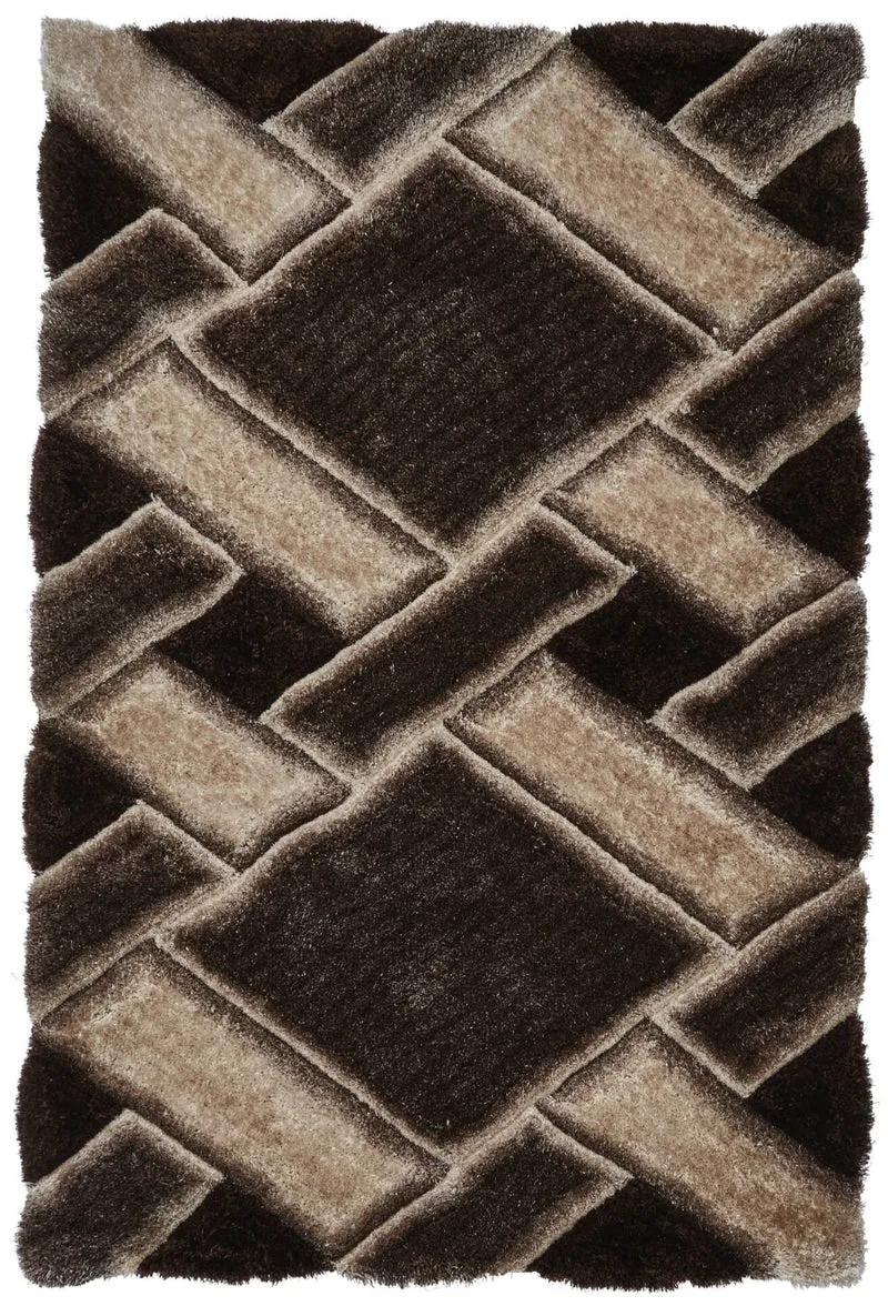 Tapis Graphique marron ultra doux shaggy NOBLE HOUSE NH9716