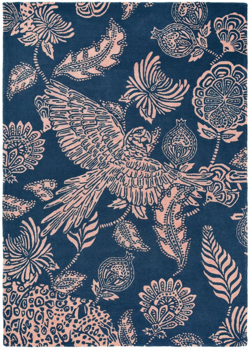 Tapis Floral Bleu en Laine tufté main LORAN