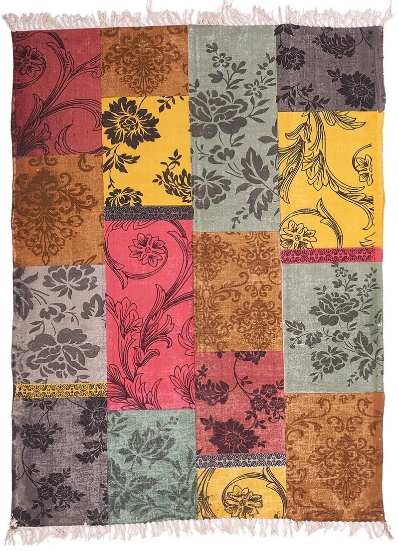 Tapis de Salon Jaune kilim en Coton ANTALIA PATCHWORK