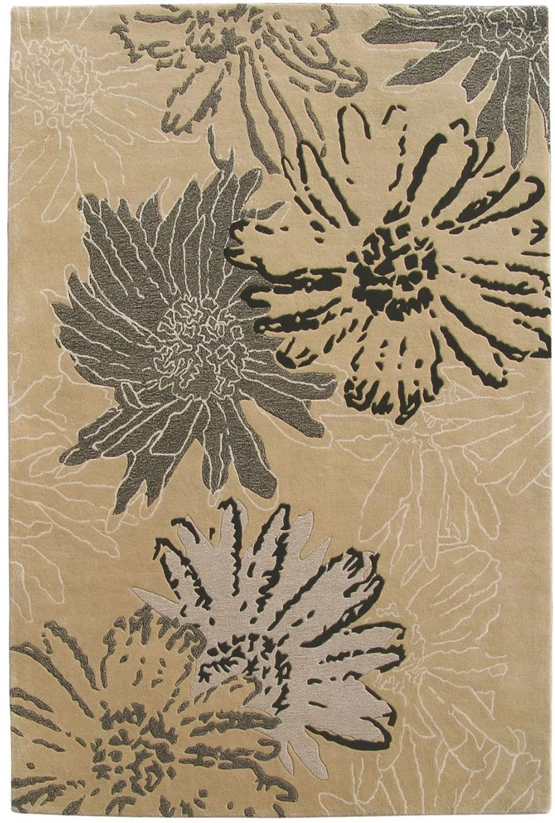 Tapis de Salon Floral Beige en Laine de Nouvelle-Zélande ASTERS