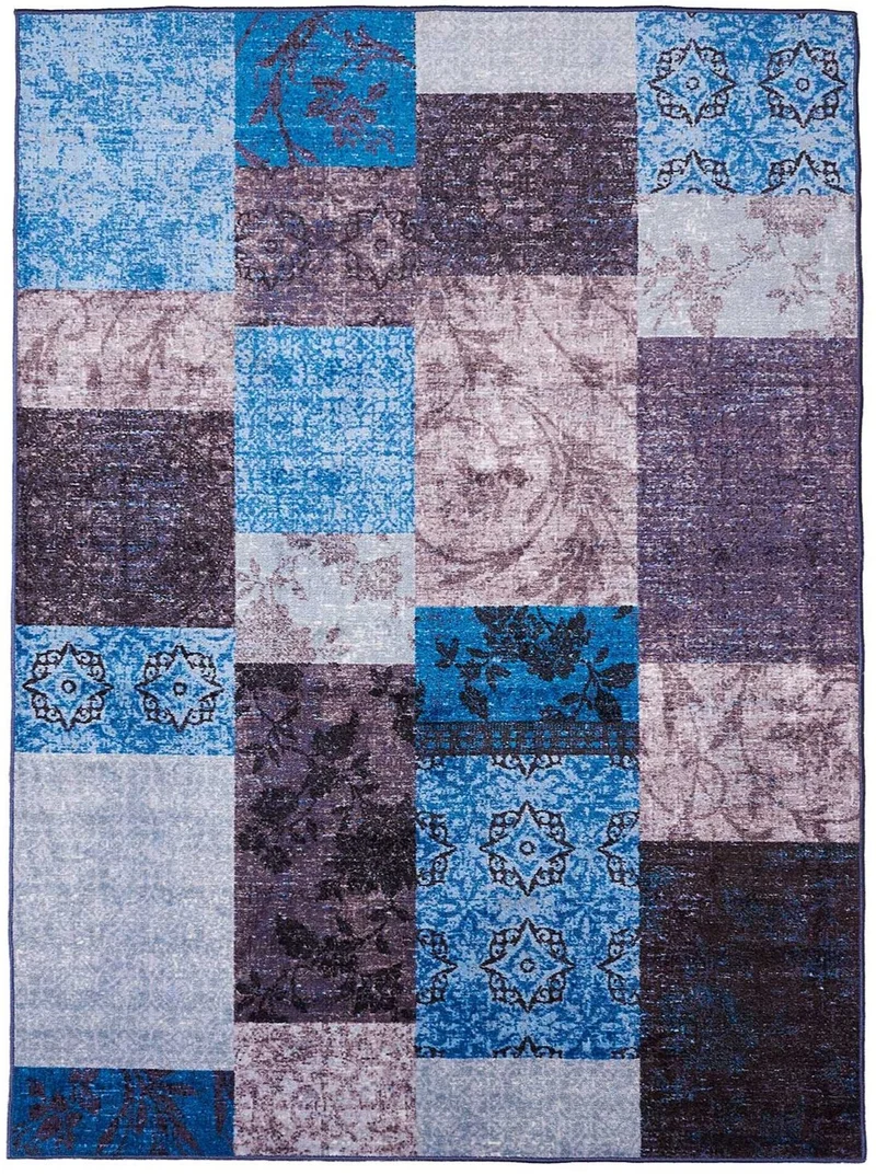 Tapis de Salon Bleu Graphique ISPARTA PATCHWORK