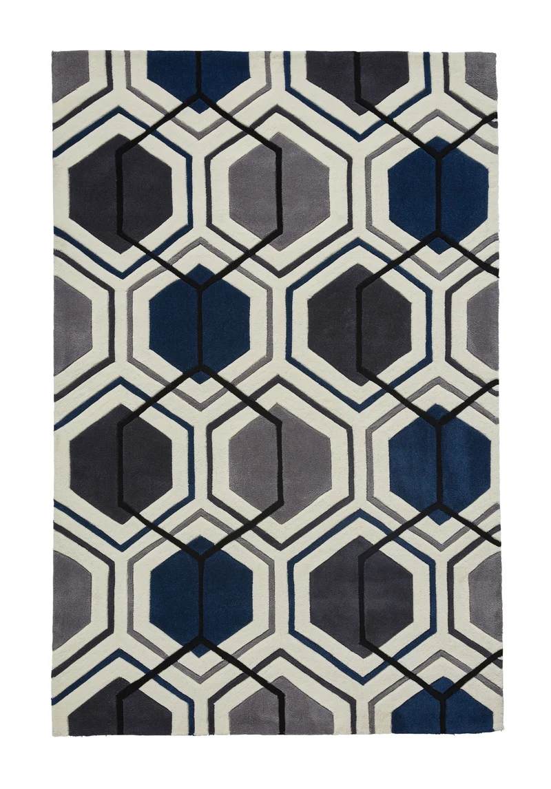 Tapis en acrylique bleu et gris graphique HONG KONG 7526