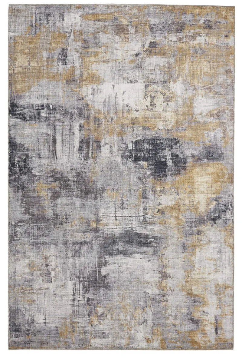 Tapis Design abstrait gris et jaune polyester RIO