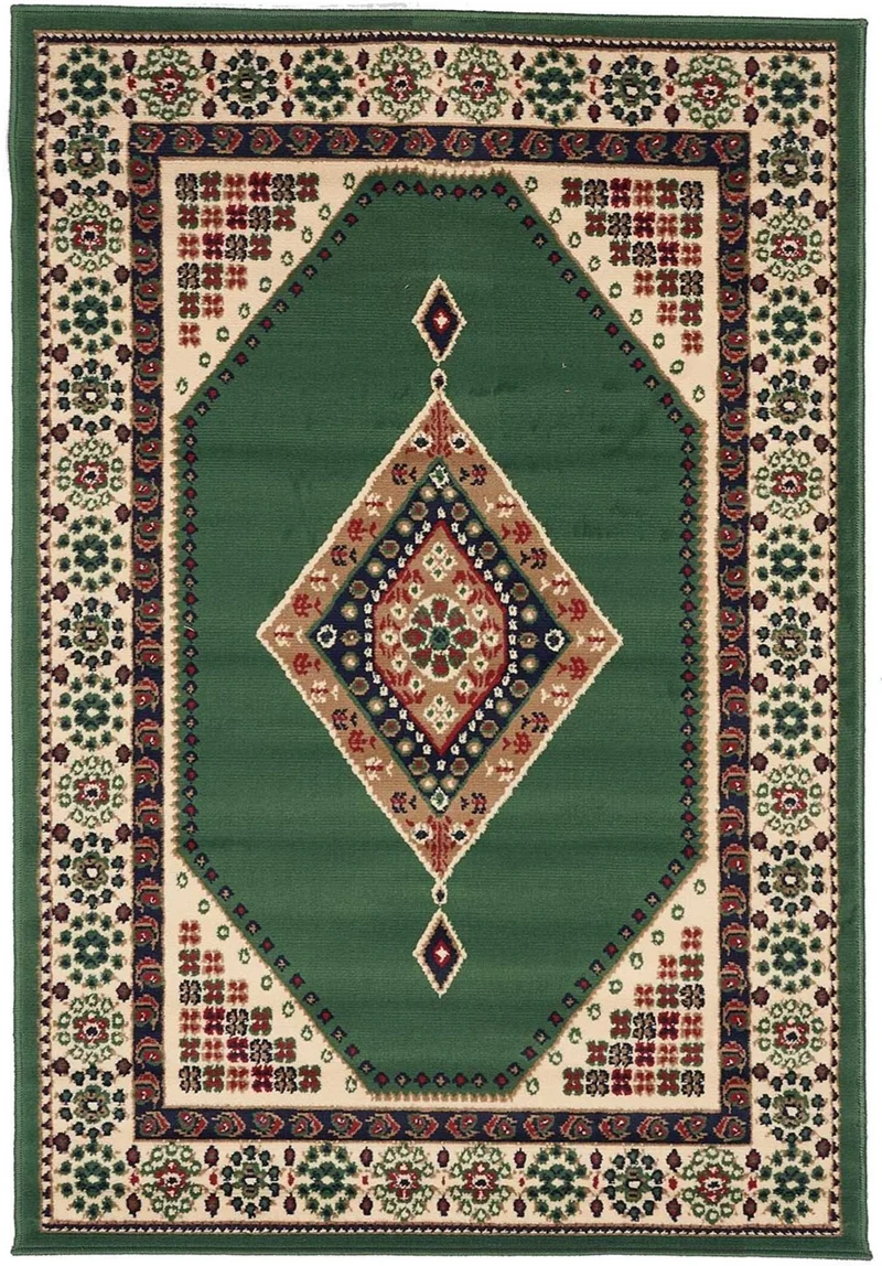Tapis de Salon Vert Oriental MEDAILLON