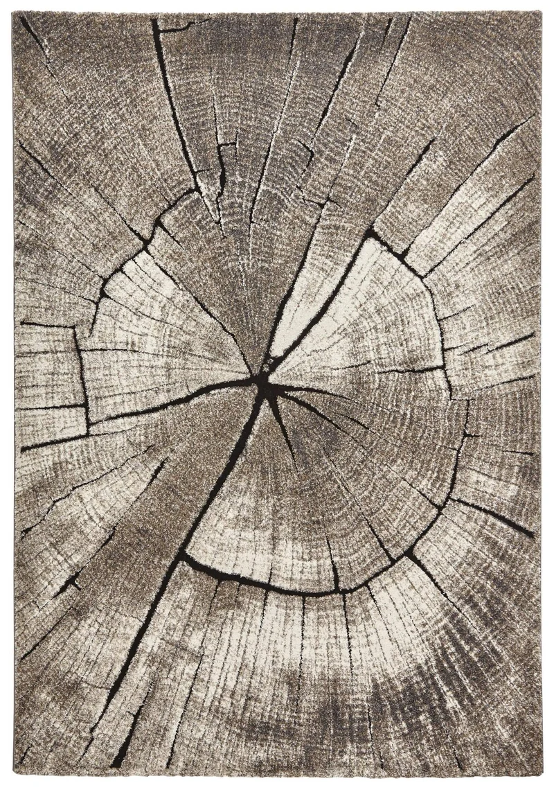 Tapis Beige imprimé arbre intérieur poils ras WOODLAND
