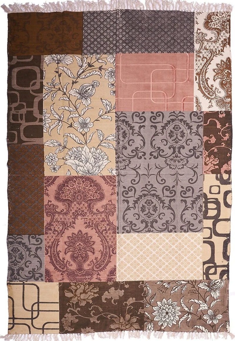 Tapis Beige kilim Baroque à franges SEVENTIES