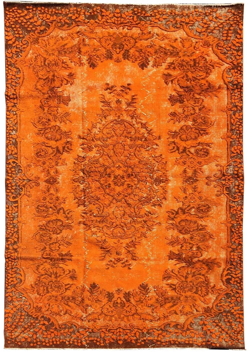 Tapis Orange Rétro-Vintage en Laine noué à la main OYMALI