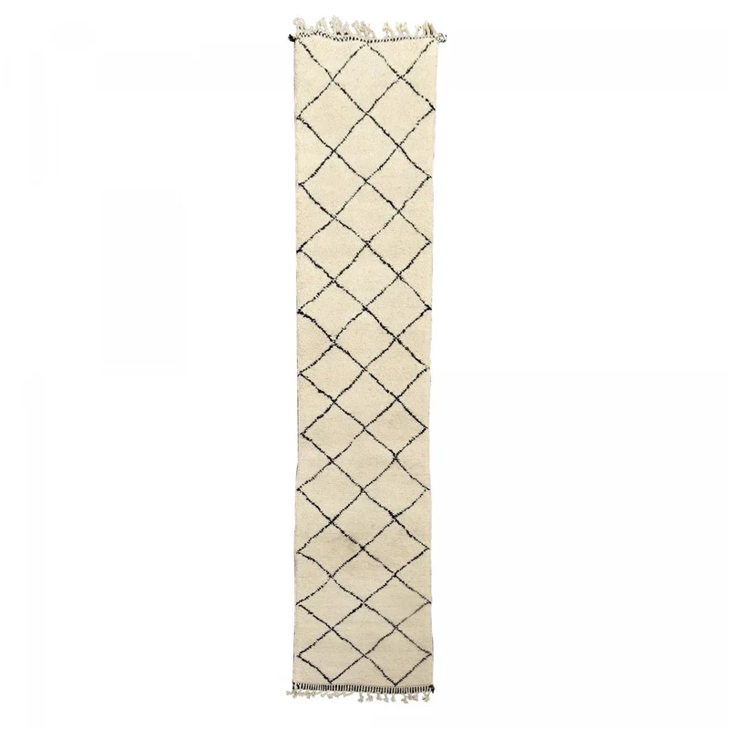 Tapis de Couloir Beni Ouarain Crème en Laine 90x510 cm – Royaume du Tapis