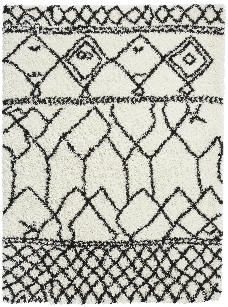 Tapis Blanc Shaggy motif Berbère SCANDI BERBER