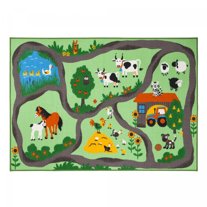Tapis Enfant Vert Farmroad en Polyamide 133x190 cm – Royaume du Tapis