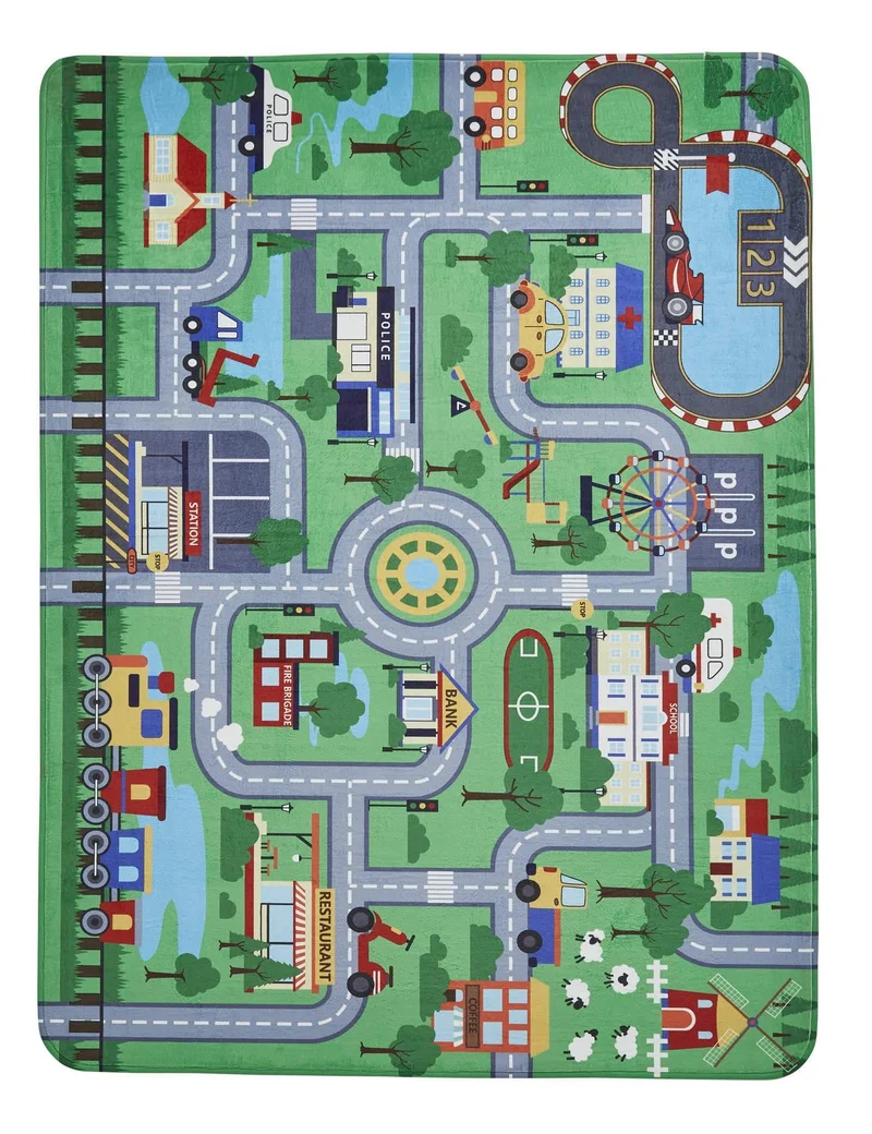 Tapis de chambre vert enfant ville urbaine INSPIRE G4563