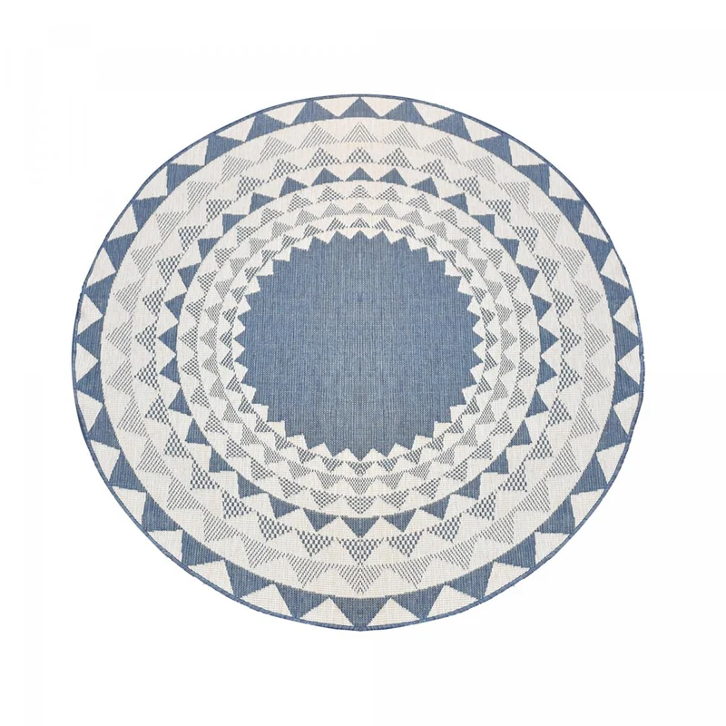 Tapis d'Extérieur Rond Bleu Haya Réversible 160x160 cm – Royaume du Tapis