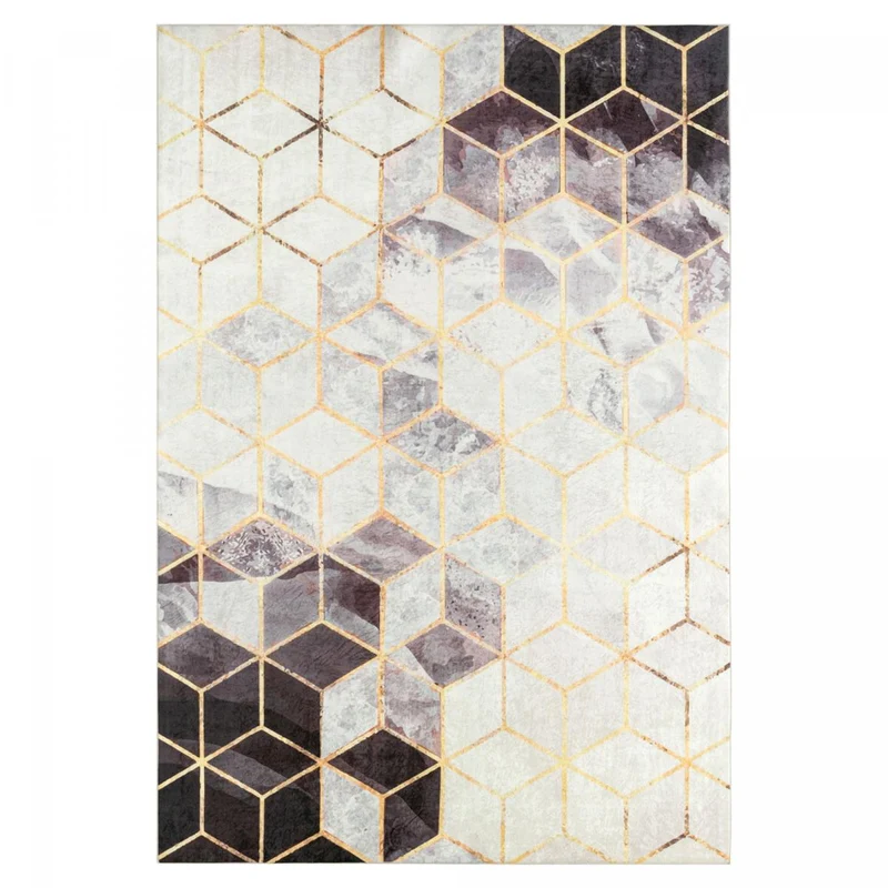 Tapis de Salon Gris Crème et Or Kilim Imprimé 120x160 cm – Royaume du Tapis