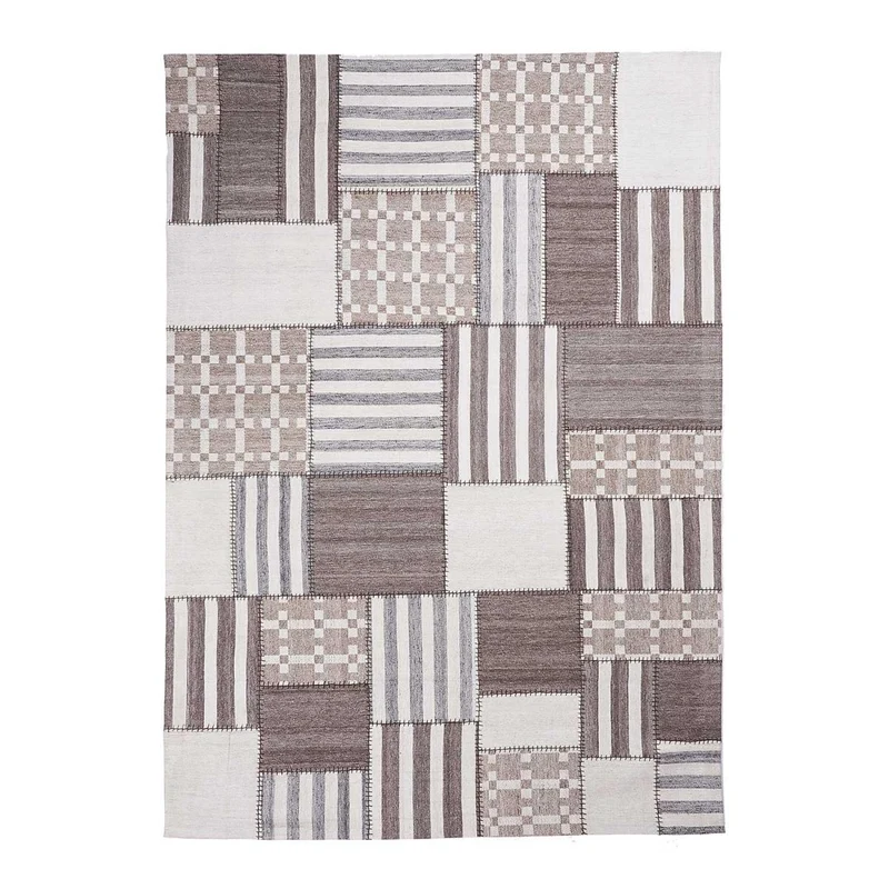Tapis Kilim Gris Ivoire Patchwork 120x170 cm – Royaume du Tapis
