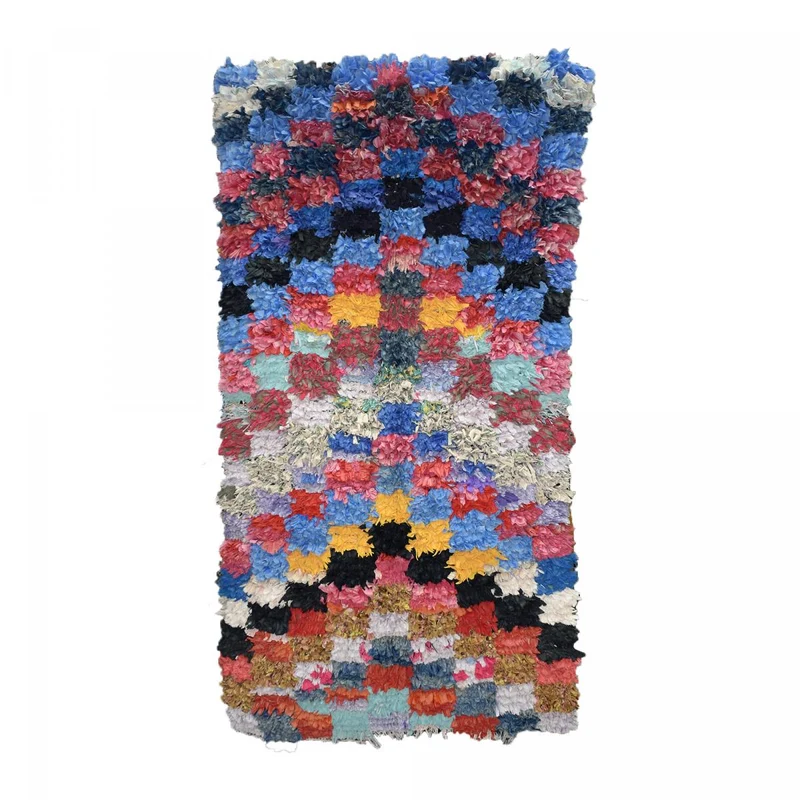 Tapis Boucharouite Multicolore en Tissu Recyclé 100x190 cm – Royaume du Tapis