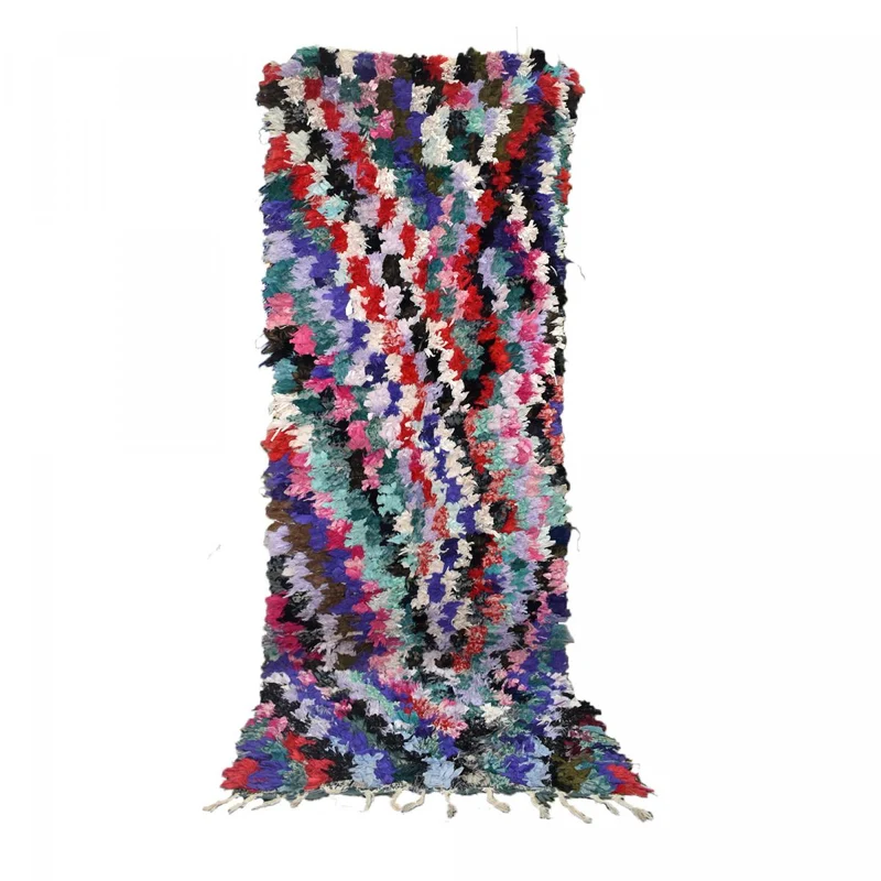 Tapis Boucharouite Multicolore en Tissu Recyclé 90x255 cm – Royaume du Tapis