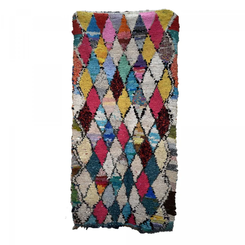 Tapis Boucharouite Multicolore en Tissu Recyclé 95x208 cm – Royaume du Tapis