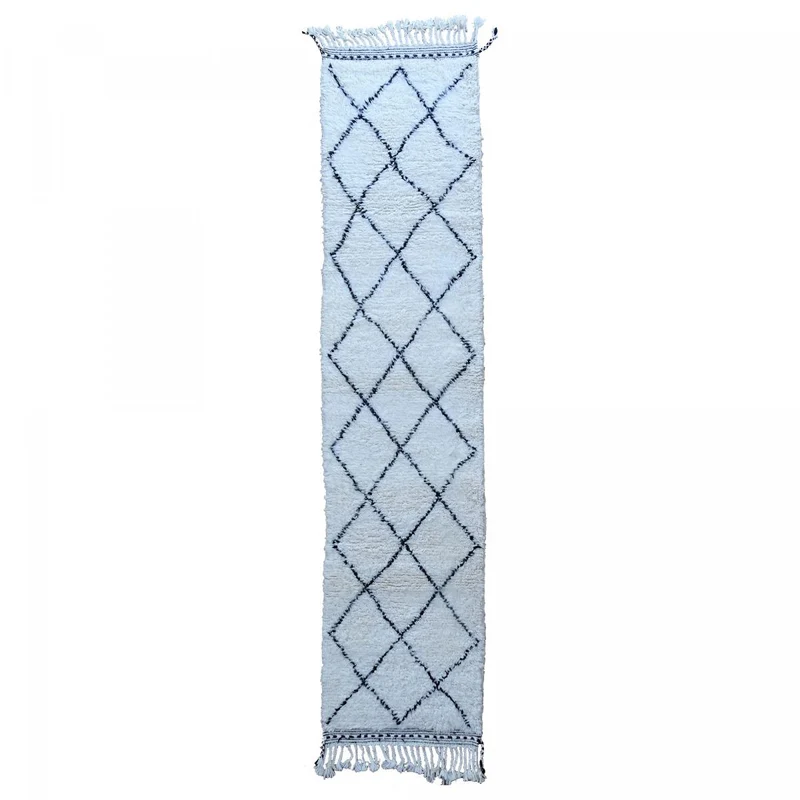Tapis de Couloir Beni Ouarain Crème en Laine 80x360 cm – Royaume du Tapis