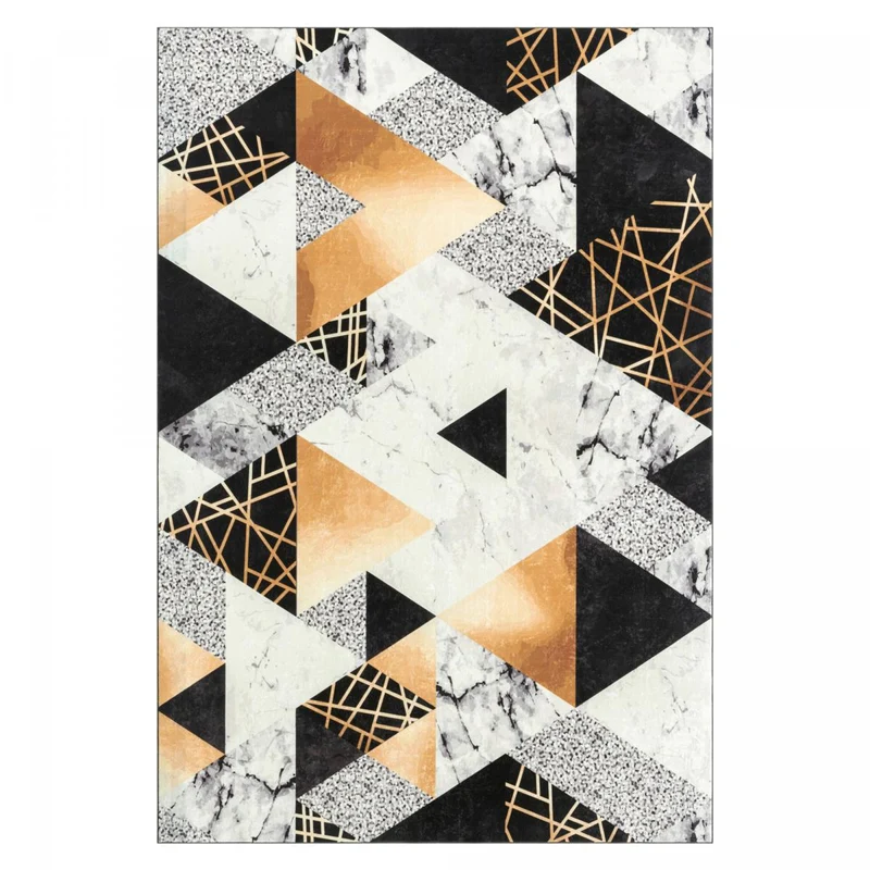 Tapis de Salon Gris et Or Kilim Imprimé 80x150 cm – Royaume du Tapis