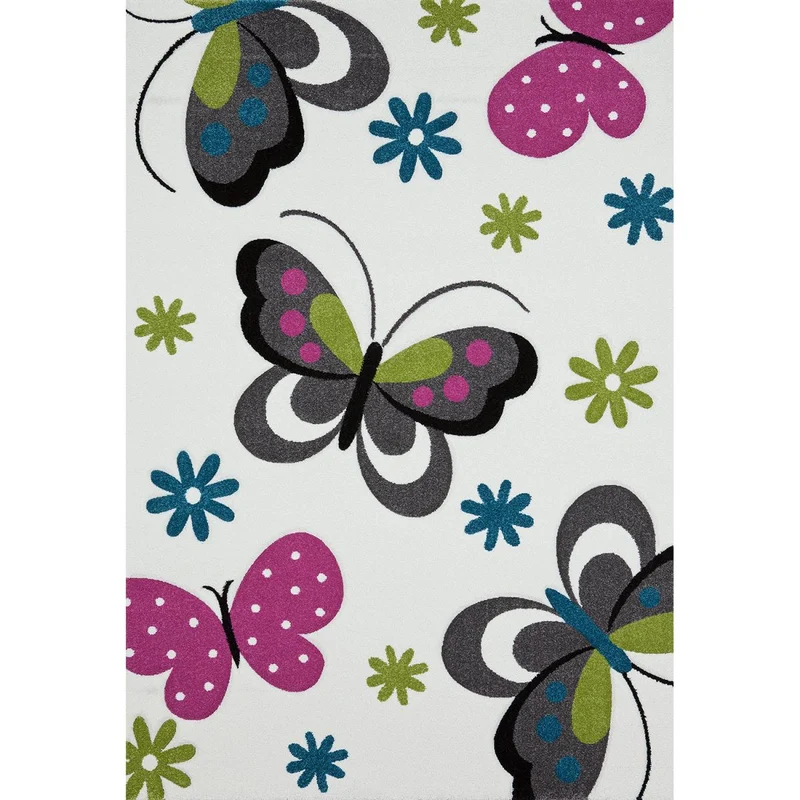 Tapis Enfant Crème Papillon 100x100 cm – Royaume du Tapis