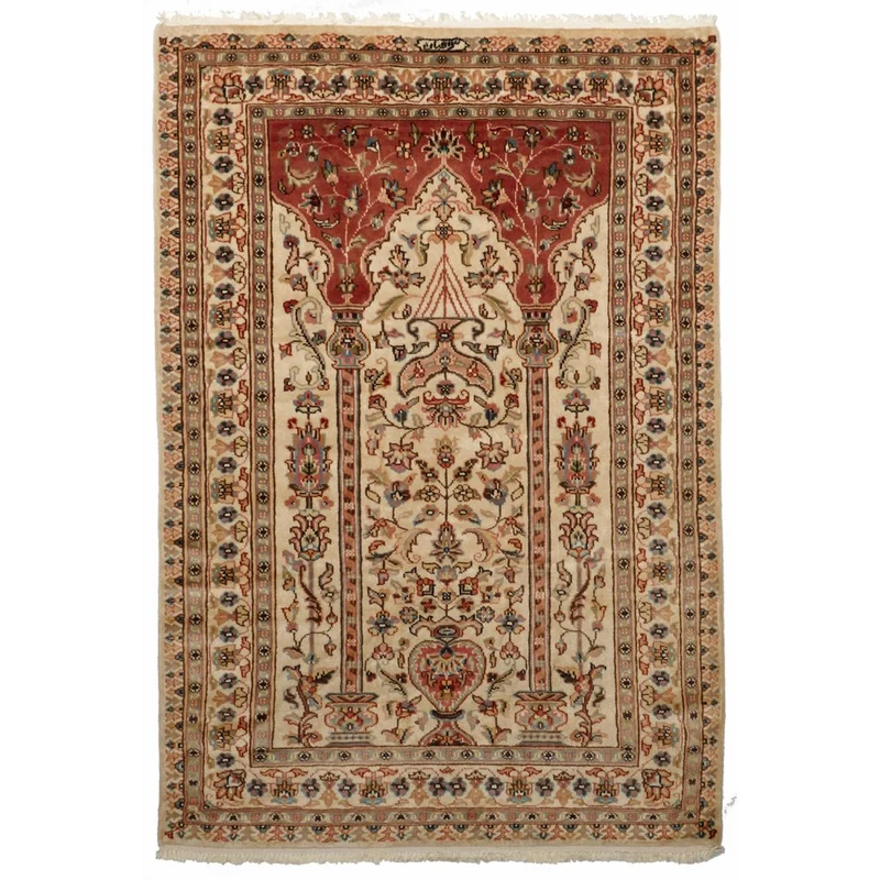 Tapis d'Orient Beige en Soie 125x180 cm (Réf. 968) – Royaume du Tapis