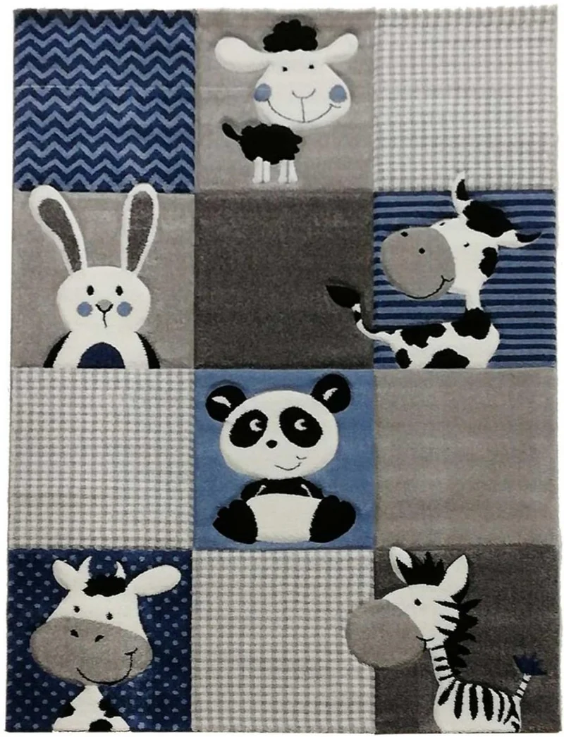 Tapis Enfant Bleu Zoo 100x100 cm – Royaume du Tapis
