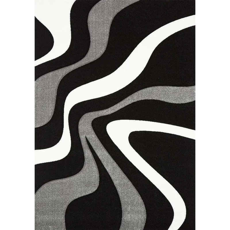 Tapis Noir Motif Vagues 100x100 cm – Royaume du Tapis