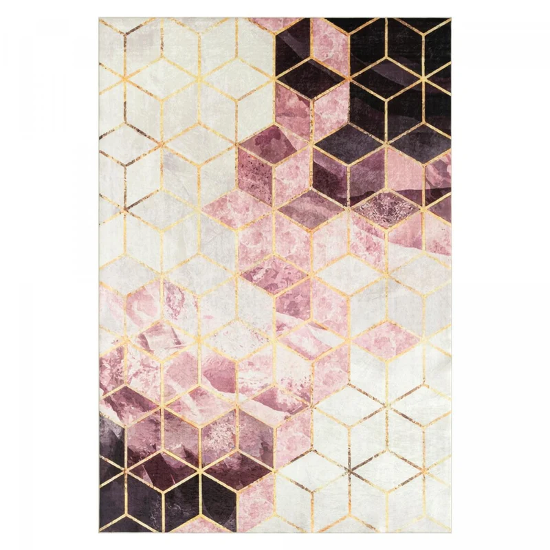 Tapis de Salon Rose Crème et Or Kilim Imprimé 120x160 cm – Royaume du Tapis
