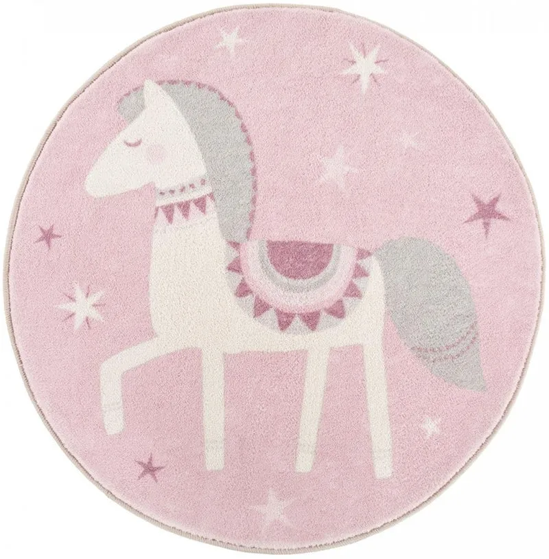 Tapis Rond Rose pour chambre fille PONEY KIDS
