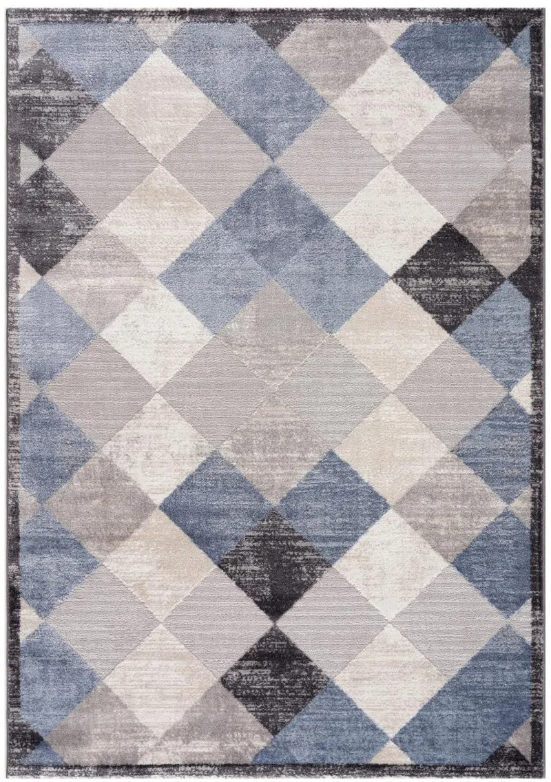 Tapis de Salon graphique bleu gris HARLE